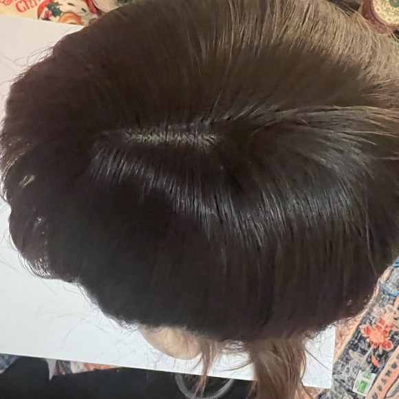 Brunette Shadow root human blend wig, long bangs. Layers tapered to face - Picture 7 of 13